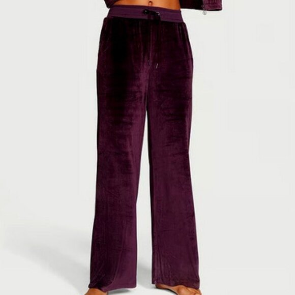 Victoria's Secret Pants - VICTORIA'S SECRET Winter Wine Velour Velvet Ribbed Pants W/ Pockets SZ M**NEW!